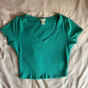 Bozzolo Green Fitted Crop Short Sleeve Tee